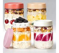 Colrid 4 Unids Tarros Cristal 500ml Herméticos - BOROSILICATO Apto Lavavajillas， para Avena Nocturna， Yogur， Ensaladas y Smoothies
