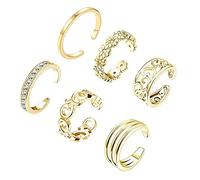 Colrid 6 Piezas Anillo de Nudillos, Ajustable Anillo de Dedo, Anillos Abiertos del Pie, Anillos Abiertos del Dedo, Anillo de Cola, Meñique Anillo, Apilable, para Mujeres Niñas (Dorado)