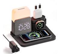 COLSUR Estación de carga inalámbrica 6 en 1, reloj despertador con luz nocturna regulable para mesita de noche, cargador inalámbrico rápido magnético de 25 W para teléfonos iPhone y Samsung, Apple
