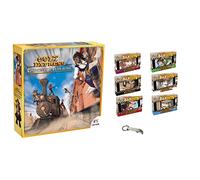 Colt Express - Cinta transportadora y tren blindado, versión francesa + 6 bandits Tuco + Cheyenne + Doc + Ghost + Django + Belle + 1 abrebotellas Blumie (transportador + 6 bandidos)