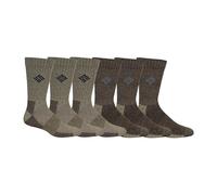 Columbia Calcetines altos con control de humedad para hombre, paquete de 6, Caqui/Marrón, 6-12