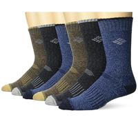 Columbia Calcetines de control de humedad para hombre, paquete de 6, Caqui/azul marino/marrón/negro, 6-12