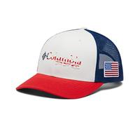 Columbia PFG Logo Snap Back Ball Cap, Breathable, Ajustable, Red Spark/Us Flag, Talla única