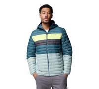 Columbia Powder Pass - Chaqueta con capucha para hombre, chaqueta acolchada con capucha, azul aplastado, azul eterno, luz de neón, encogida, talla XL