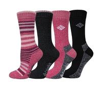 Columbia Women's 4 Pack Moisture Control Crew Socks, Pink Stripe/Charcoal/Pink/Black, Shoe Size 4-10