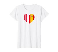 Columbia y España Banderas Unidas Corazón Camiseta gráfica económica, Mujer, Blanco, L