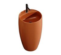 Column Basin, One Piece Floor Standing Vanity Sink with Overflow Hole, Ceramic Hot and Cold Faucets, Drain Kit(Color:Green) (Orange One Size)