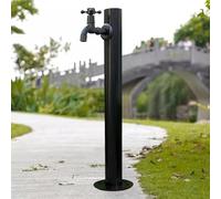 Columna de agua de acero inoxidable 304 con grifo, pilar de jardín independiente para exteriores, grifo vertical cilíndrico negro para césped, granja, pastos, riego, patio y jardín (altura: 60 cm/23,6