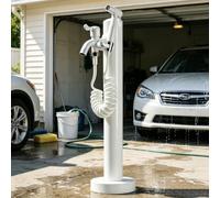 Columna de agua de jardín de acero inoxidable para exteriores, soporte de manguera independiente con grifo doble, hidrante de patio blanco para gasolinera, lavado de coches(A,Height: 60cm/23.6in)