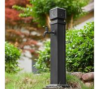 Columna de agua de jardín independiente para exteriores con grifo de cobre y soporte de manguera, diseño cuadrado vertical con ganchos para riego y lavado eficientes