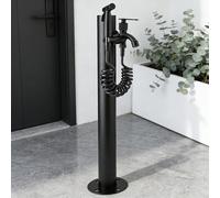 Columna de agua exterior de alta resistencia con doble salida y pistola rociadora, poste de grifo independiente a prueba de heladas, soporte de grifo de acero inoxidable negro para riego de jardín, l