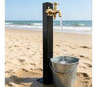 Columna de agua para exteriores con grifo de doble salida, grifo de agua para jardín, poste de agua para hidrante de jardín de acero inoxidable para patio granja, negro(Square A,Height: 60cm/23.6in)