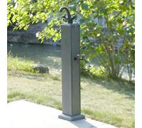 Columna de agua para exteriores de 40 pulgadas con grifos de cobre duales, estela de jardín fría y caliente, hidrante anticongelante de aleación de aluminio, entrada lateral/inferior para patio