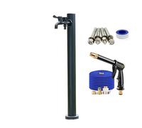 Columna de agua para jardín al aire libre, de acero inoxidable, resistente a las heladas, dispensador de agua con grifo de doble salida (37 pulgadas), perfecto para fuentes de jardín y riego.