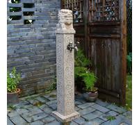 Columna de Agua para Jardín con Doble Grifo, Fuente de Exterior en Resina y Piedra, Poste de Agua Decorativo para Riego y Lavado, Diseño de Relieve 3D(B-2,M)