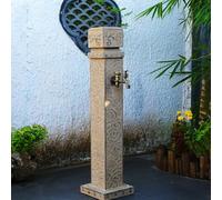 Columna de Agua para Jardín con Doble Grifo, Fuente de Exterior en Resina y Piedra, Poste de Agua Decorativo para Riego y Lavado, Diseño de Relieve 3D(A-1,Small)