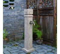 Columna de Agua para Jardín con Doble Grifo, Fuente de Exterior en Resina y Piedra, Poste de Agua Decorativo para Riego y Lavado, Diseño de Relieve 3D(A-2,Small)