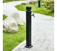 Columna de Agua para Jardín de Aluminio, Fuente de Exterior con Doble Grifo, Punto de Agua Anticongelante para Riego y Lavado de Coches, Negro(A-110cm/43.3in)