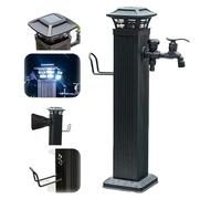 Columna de agua solar para jardín, grifo exterior para todo tipo de clima con grifo de doble salida y poste para colgar mangueras, accesorio decorativo y duradero para jardín(65.5cm)