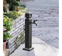 Columna de agua vertical cuadrada acero inoxidable for jardín exterior, soporte manguera independiente negro con grifo(Height: 95cm/37.4in)