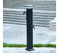 Columna de agua vertical cuadrada para jardín con luces solares, grifo con doble entrada y soporte para manguera, grifo anticongelante exterior para riego y lavado(104cm/40.9in)