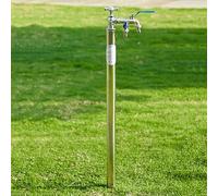 Columna de agua vertical de acero inoxidable para jardín, grifo de jardín independiente con doble salida, 120 cm, plateado, ideal para espacios al aire libre y jardines