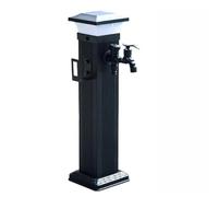 Columna de agua vertical de jardín con luz solar, fuente de aleación de aluminio para exteriores, función de riego de hidrante anticongelante con grifo de doble salida y pistola de pulverización (61