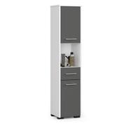 Columna de baño akord fin blanco 30 cm 2 puertas 1 cajón frente en color gris grafito 5 estantes 30x30x140 cm