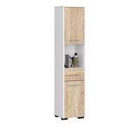 Columna de baño akord fin blanco 30 cm 2 puertas 1 cajón frente en color roble sonoma 5 estantes 30x30x140 cm