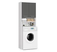 AKORD | Columna de Pared para empotrar Lavadora | Mueble Alto con 2 Puertas, 2 estantes Abiertos | Mueble contenedor para baño | 64x180x30 cm | Peso 30 kg | Blanco/Gris Grafito