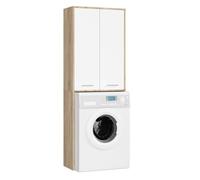 AKORD | Columna de Pared para empotrar Lavadora | Mueble Alto con 2 Puertas | Mueble contenedor de baño | CajoNero para Lavadora | 64x180x30 cm | Peso 30 kg | Roble Sonoma/Blanco