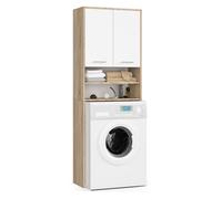 Columna de baño akord fin para empotrar la lavadora roble sonoma 64 cm hueco 2 puertas color blanco mate 4 estantes 64x30x180 cm