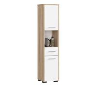 Columna de baño akord fin roble sonoma 30 cm 2 puertas 1 cajón frente en color blanco 5 estantes 30x30x140 cm