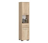 Columna de baño akord fin roble sonoma 30 cm 2 puertas 1 cajón frente en color roble sonoma 5 estantes 30x30x140 cm