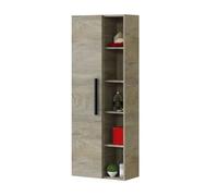 ARKITMOBEL - Columna de Baño Suspendida Grande con 1 Puerta y 7 Estantes, Armario Auxiliar para Baño, Color Roble Alaska, 135x51x25 cm - Modelo Athena