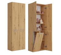 CDF Armario de Baño con 1 Cesto Ropa Sucia, Armario Alto, Bolsa de Ropa Extraíble con Asas Compartimento con Puerta 30 x 60 x 174 cm Roble Artisan Montaje Sencillo