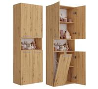 CDF Armario alto de baño NEL 1K DK | Color: roble Artisan | moderna estantería de baño | armario de almacenamiento | amplios estantes | puertas | fácil montaje | 1 cesta para la colada | tiradores