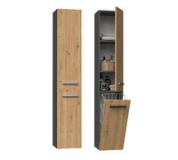 CDF Armario alto de baño NEL lV | Color: antracita - roble Artisan | moderno estante de baño | armario de almacenamiento | espaciosos estantes | puertas | fácil montaje | asas elegantes | cesta para