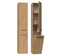 CDF Mueble de Baño Columna Alta con Cesto para Ropa Sucia Integrado Puertas Largas y Estantes Salvaspazio para Lavandería 31 x 30 x 174 cm - Roble Artisan