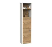 Columna de baño suspendida nadia 2 huecos, estantes regulables, 2 armarios blanco mate y roble gold 37x150x30 cm