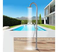 Columna de ducha al aire libre, ducha de acero inoxidable con aireador antisalpicaduras, grifo giratorio de 360° para uso junto a la piscina
