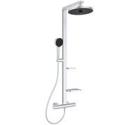 Columna de ducha con grifo termostático ideal standard alu+ plateado mate rociador 26 cm redondo sistema antical con ahorro de agua cuerpo frío antiquemaduras
