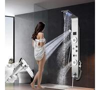 Columna de Ducha con Pantalla LCD Sistema de Hidromasaje 3 en 1 Acero Inoxidable Cepillado Cabezal de Lluvia Montaje en Pared