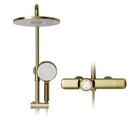 Columna de Ducha con Termostática, Sistema de Ducha con 26cm Redondo Cabezal de Ducha Lluvia, Grifo de Cascada, Columna Ducha con Ducha de Mano 3 Modos, Altura Ajustable, Material de Latón