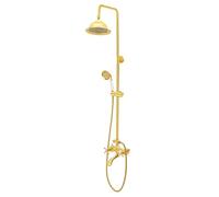 Columna de ducha dorada, columna de ducha termostática con 3 funciones (lluvia/ducha/mezclador), kit de ducha de pared de latón inoxidable para cuarto de baño, mezclador de ducha 360° ajustable con