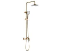 Columna de Ducha Exterior para Pared Conexión G1/2 3 en 1 Oro Cepillado | Cabezal de Ducha Redondo y Mango de Ducha, Monomando Ducha Incluye Un Juego Completo de Accesorios