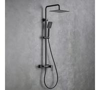 Columna de Ducha Exterior para Pared Rociador de Ducha Cuadrado Monomando Grifo Baño con Alcachofa y Manguera,Negro