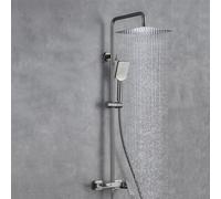 Columna de Ducha Exterior para Pared Rociador de Ducha Cuadrado Monomando Grifo Baño con Alcachofa y Manguera,Gris Pistola