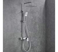 Columna de Ducha Exterior para Pared Rociador de Ducha Cuadrado Monomando Grifo Baño con Alcachofa y Manguera,Cromado