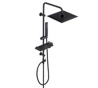 Görbach Columna Ducha sin Grifo Negra Columna de Hidromasaje Altura Adjustable Set Ducha Acero Inoxi 304 Conjunto Ducha con Alcachofa Ducha Mano, Estante y Cabezal Ducha Lluvia 25x25cm